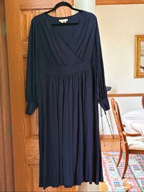 Boden Navy Long-Sleeve Wrap-Style Midi Dress